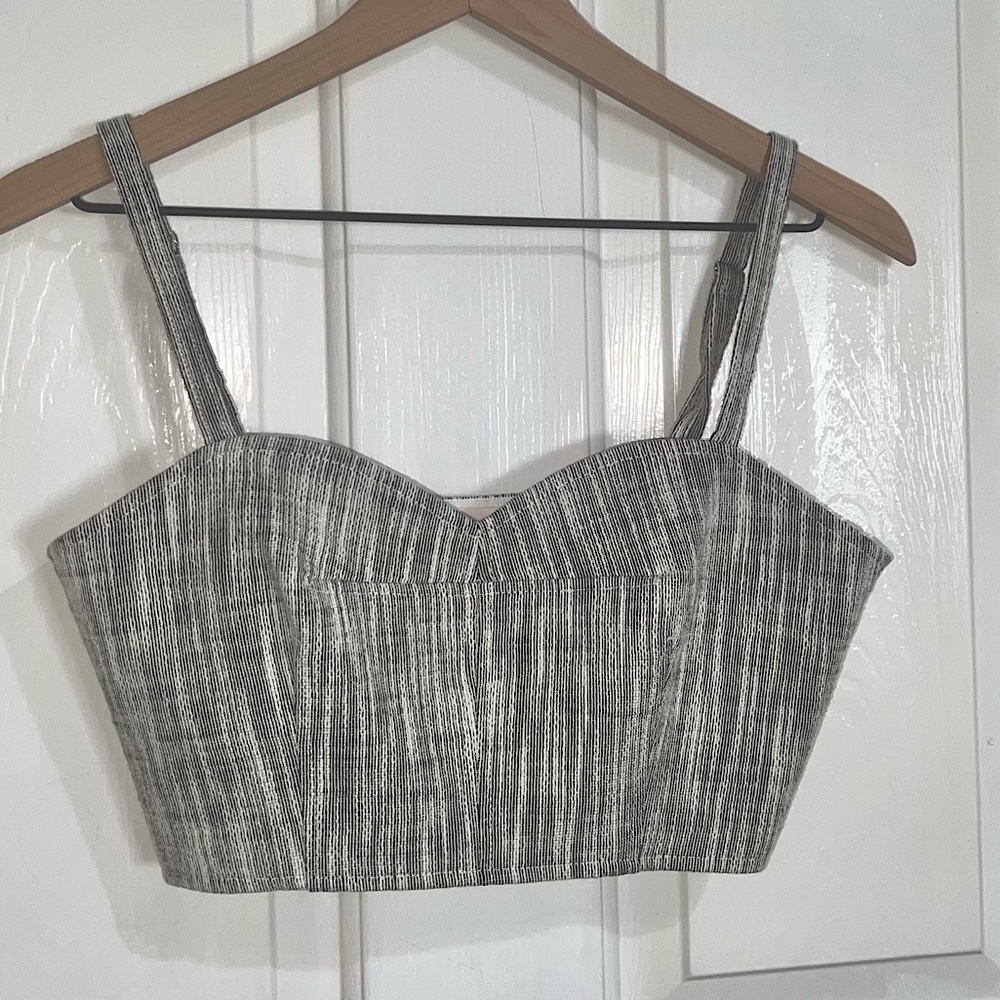 Cinq a sept, X-small, Silvia marled crop top, black ivory, NWT
